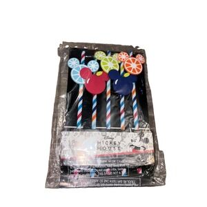 Disney Mickey Mouse Plastic Reusable Plastic Straws w/ Fruit Charms 5 pack - NEW